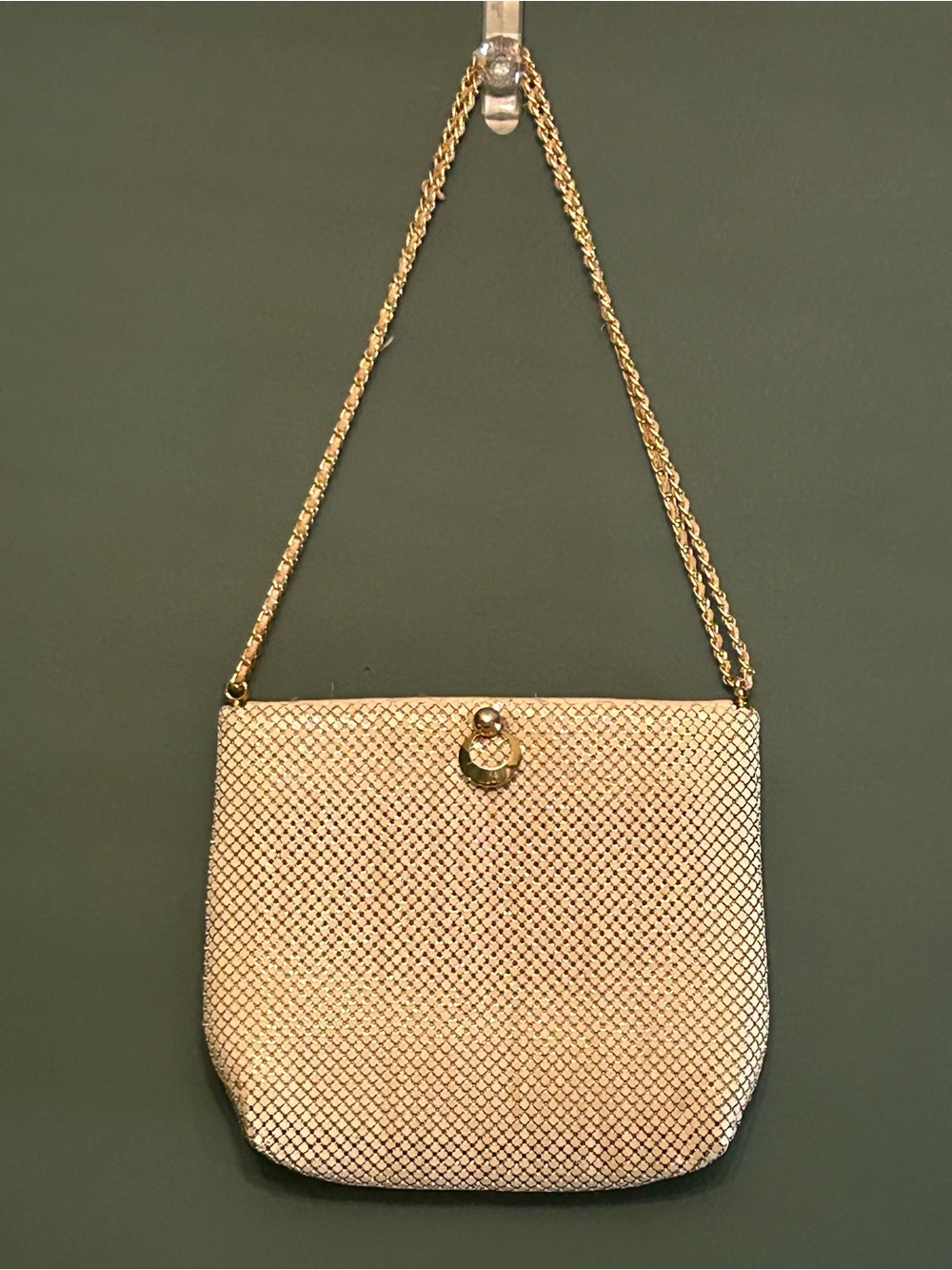 Vintage Whiting & Davis Cream Metal Mesh Evening Bag Chain Strap